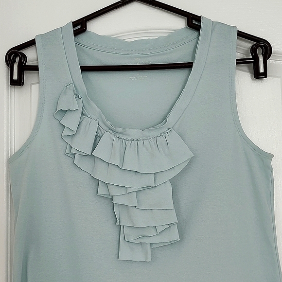 Talbots Ruffle Front Tank Top Aqua Green Blue Pima Cotton PM Petite Medium - Picture 2 of 4